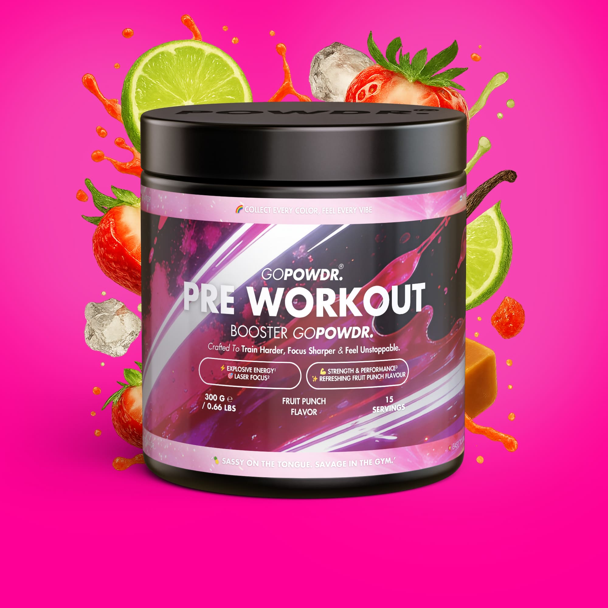 GOPOWDR Pre-Workout Booster Fruit Punch 300 g powder for training focus and performance