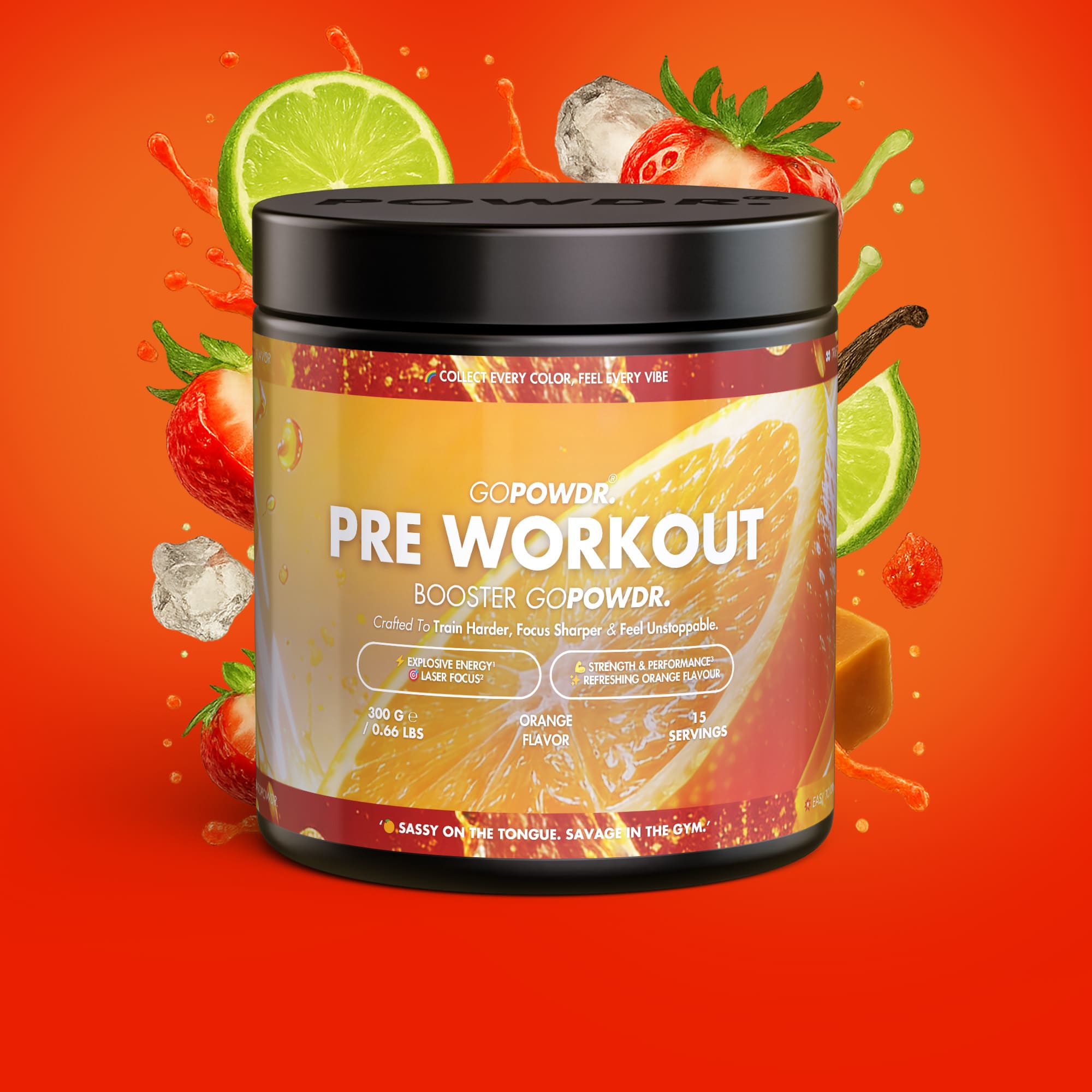 GOPOWDR Pre-Workout Booster Orange 300 g powder for training focus and performance