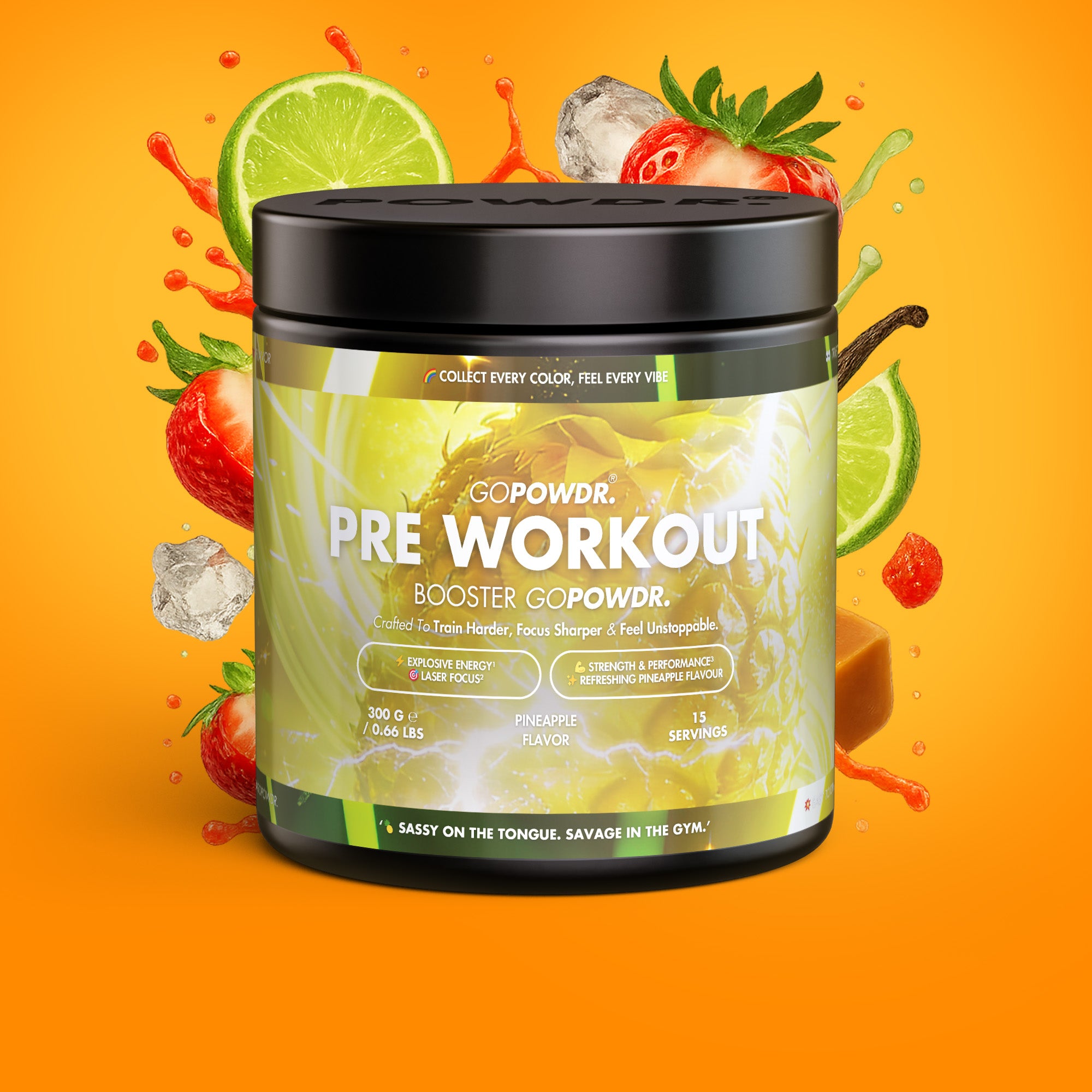 GOPOWDR Pre-Workout Booster Pineapple 300 g powder for training focus and performance