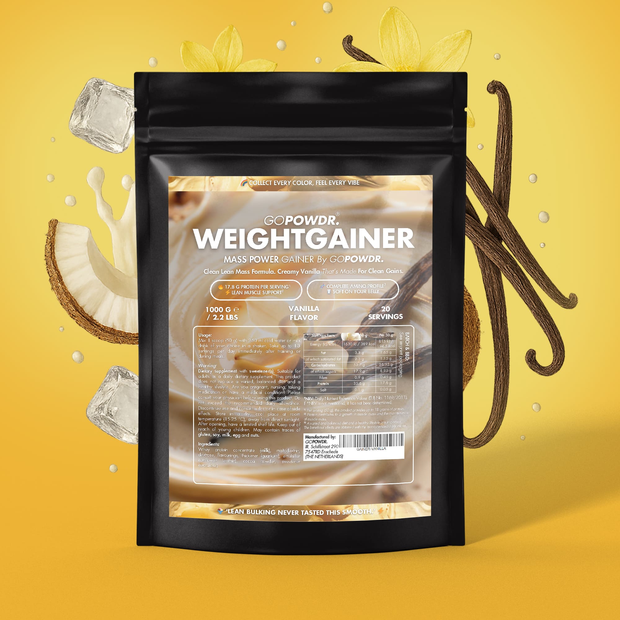 GOPOWDR Weight Gainer Vanilla 1000 g lean mass gainer powder