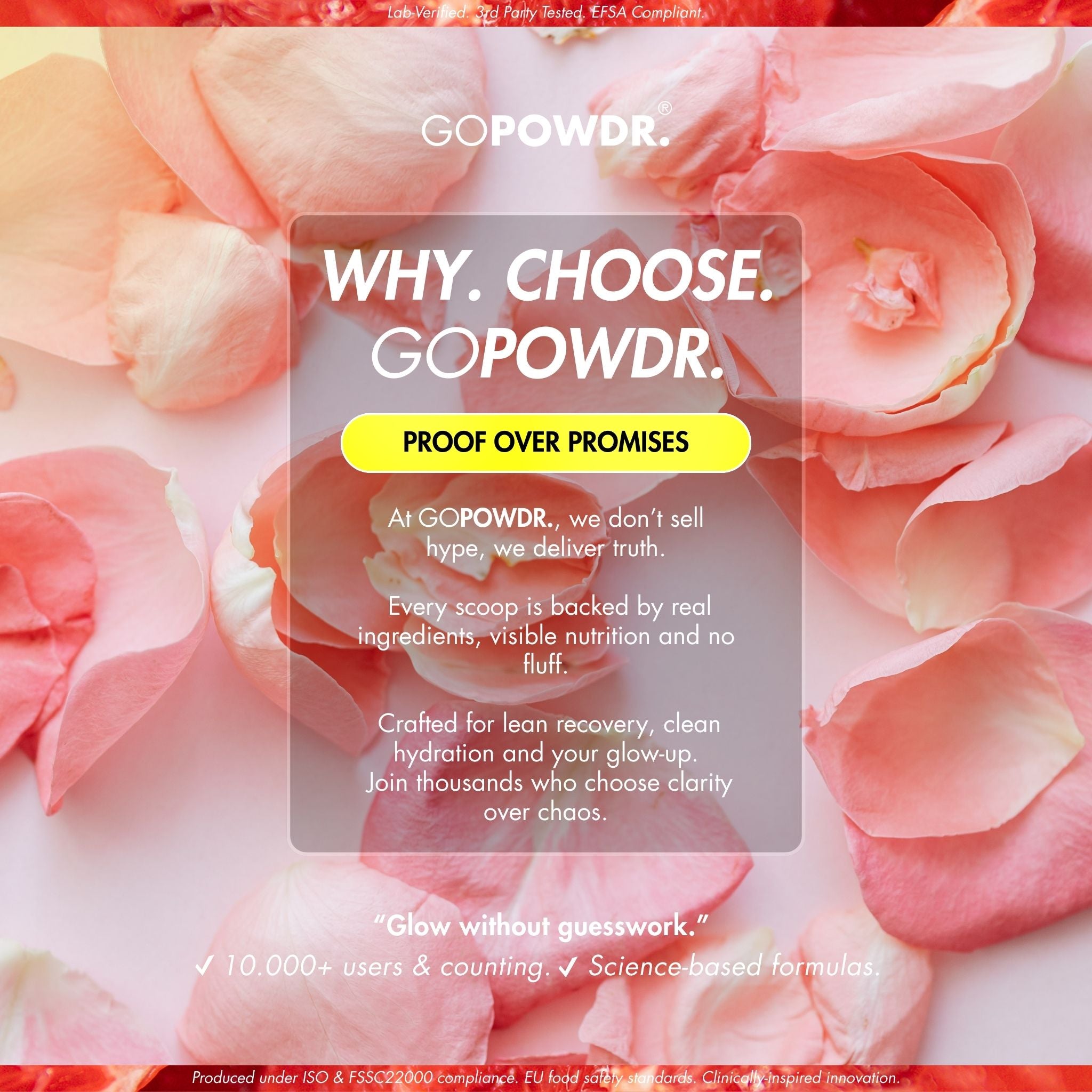 Promis from GOPOWDR with pink flowers in the background