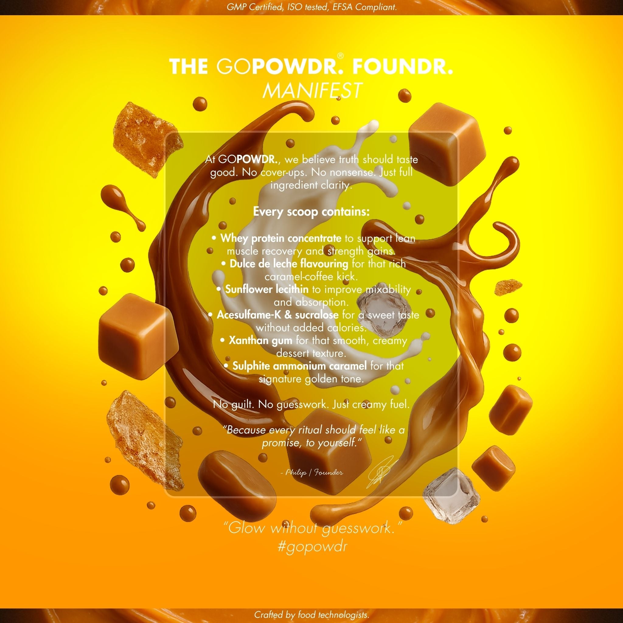 GOPOWDR soap packaging with product details on a yellow background