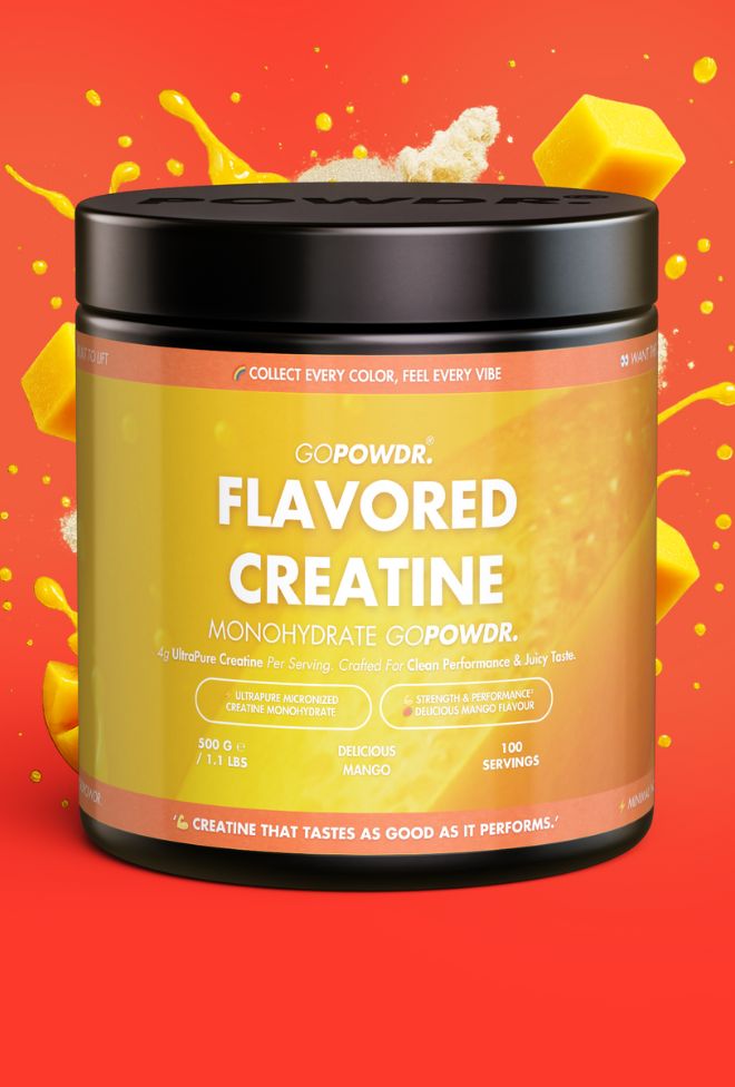 Bottle of Creatine Monohydrate capsules on a purple background