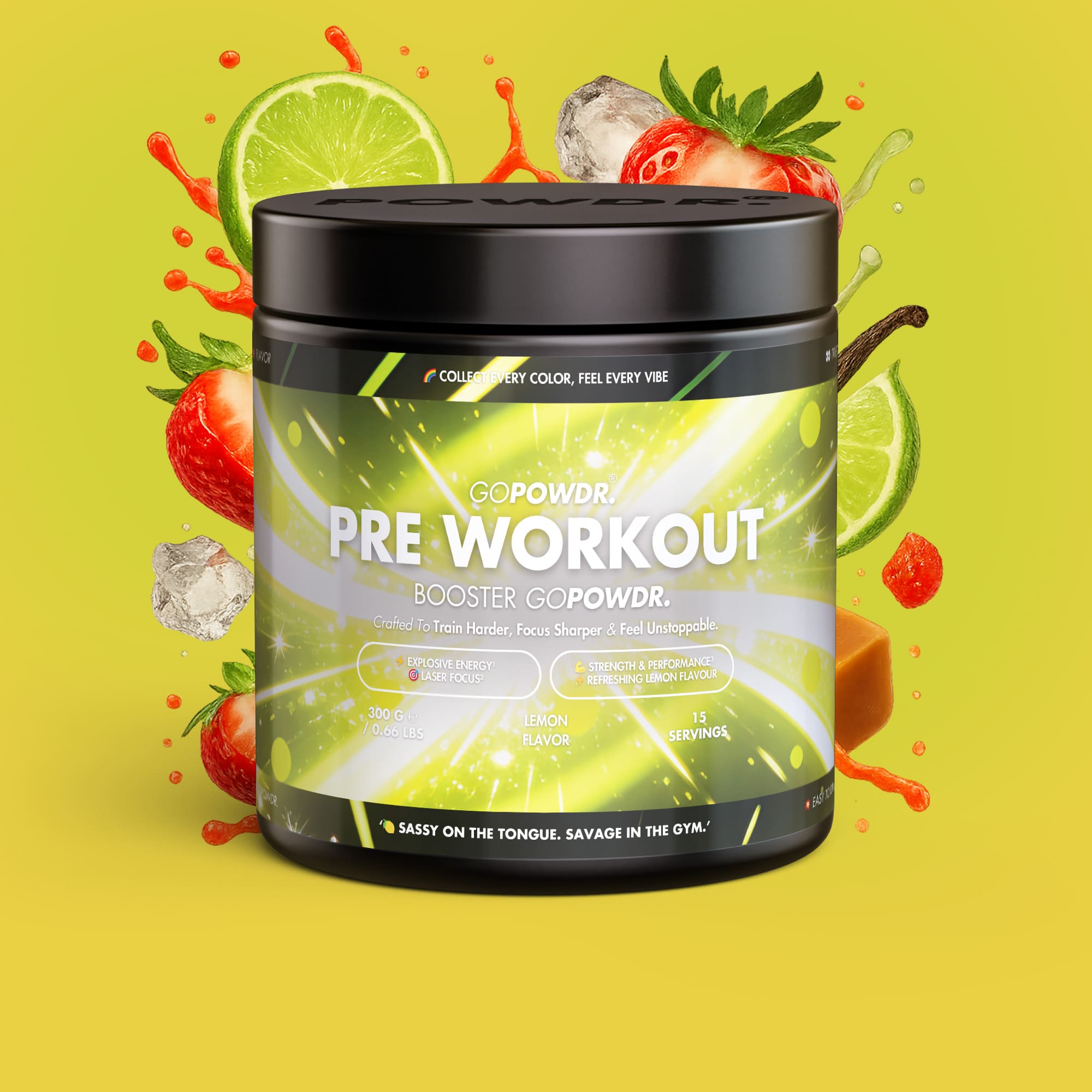 GOPOWDR Pre-Workout Booster Lemon 300 g powder for training focus and performance
