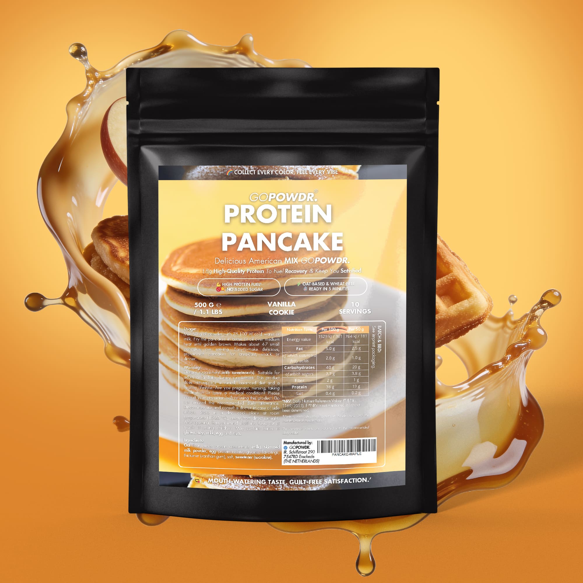GOPOWDR Protein Pancake Mix Vanilla Cookie 500 g high protein pancake mix